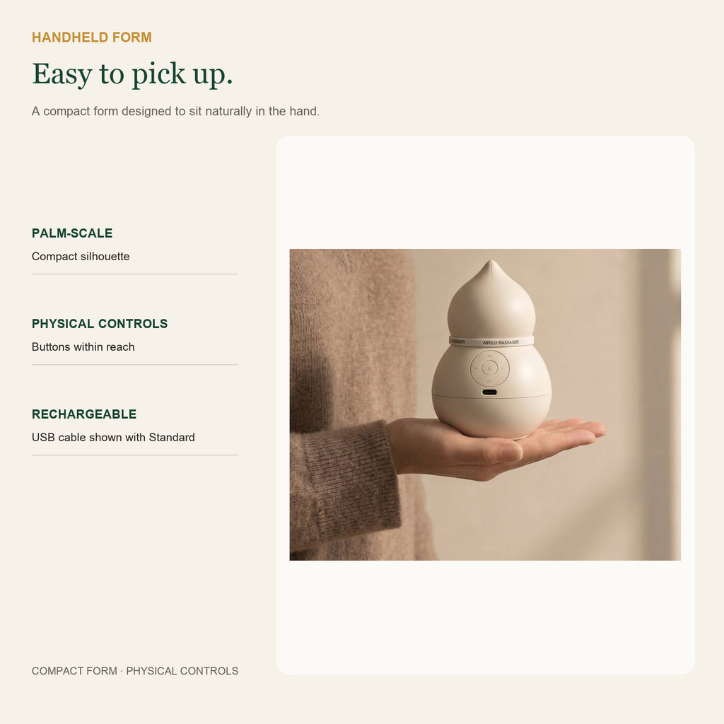 Compact electric body-care device resting on an open palm