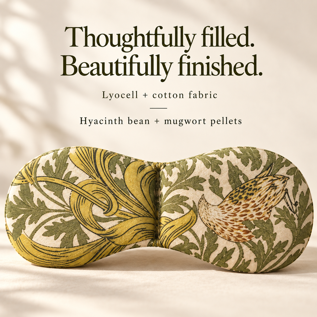 Eye mask fabric and botanical filling details