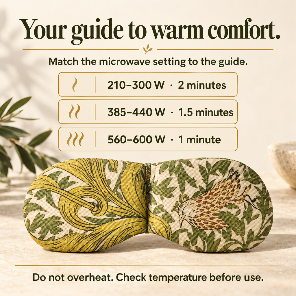 Microwave heating guide for the soothing eye mask