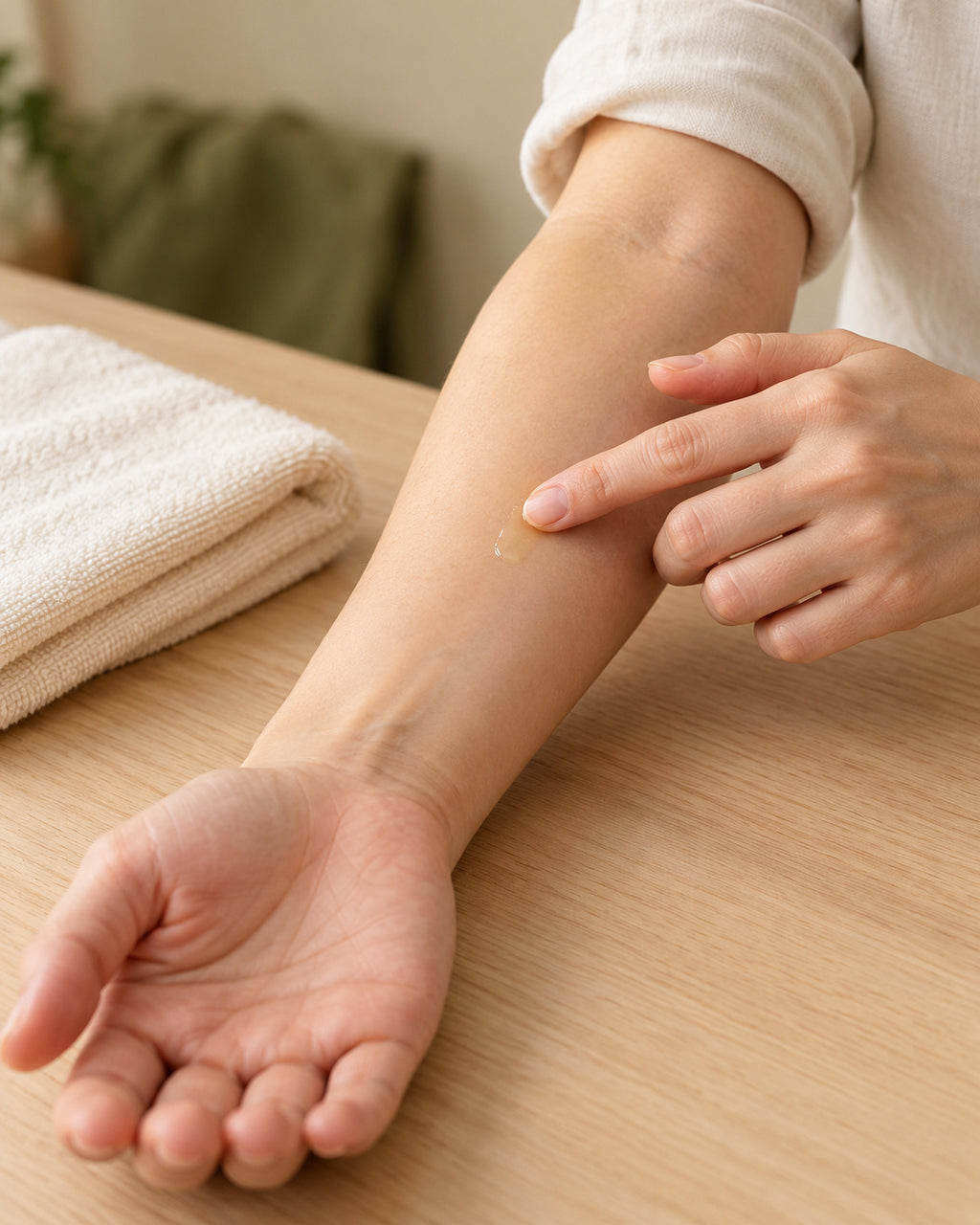 A small-area patch test on intact skin of the inner forearm.