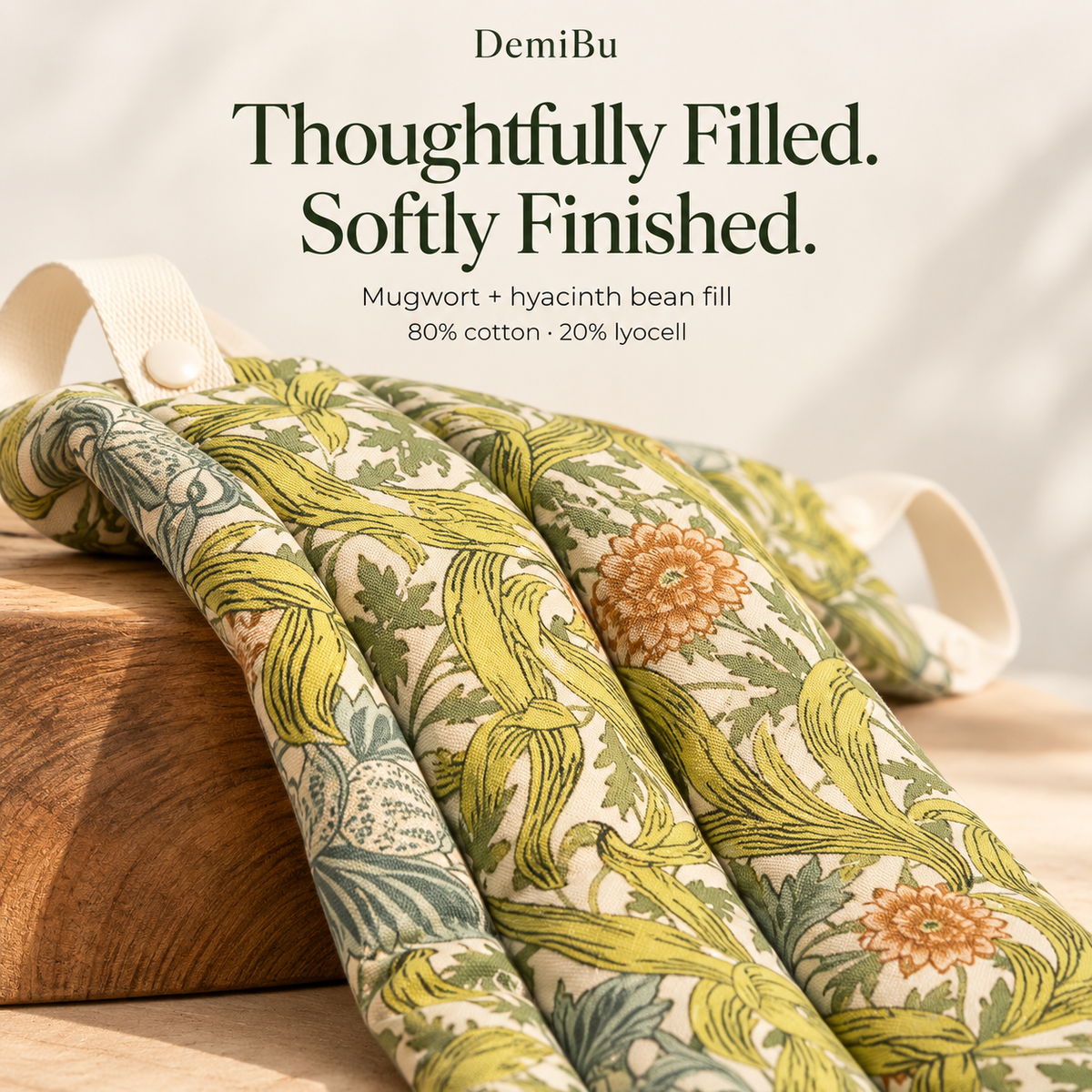 Thoughtfully Filled. Softly Finished. - Mugwort + hyacinth bean fill, 80% cotton, 20% lyocell
