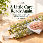 A Little Care. Ready Again. - wipe clean, air-dry fully, store in sealed bag, do not wash