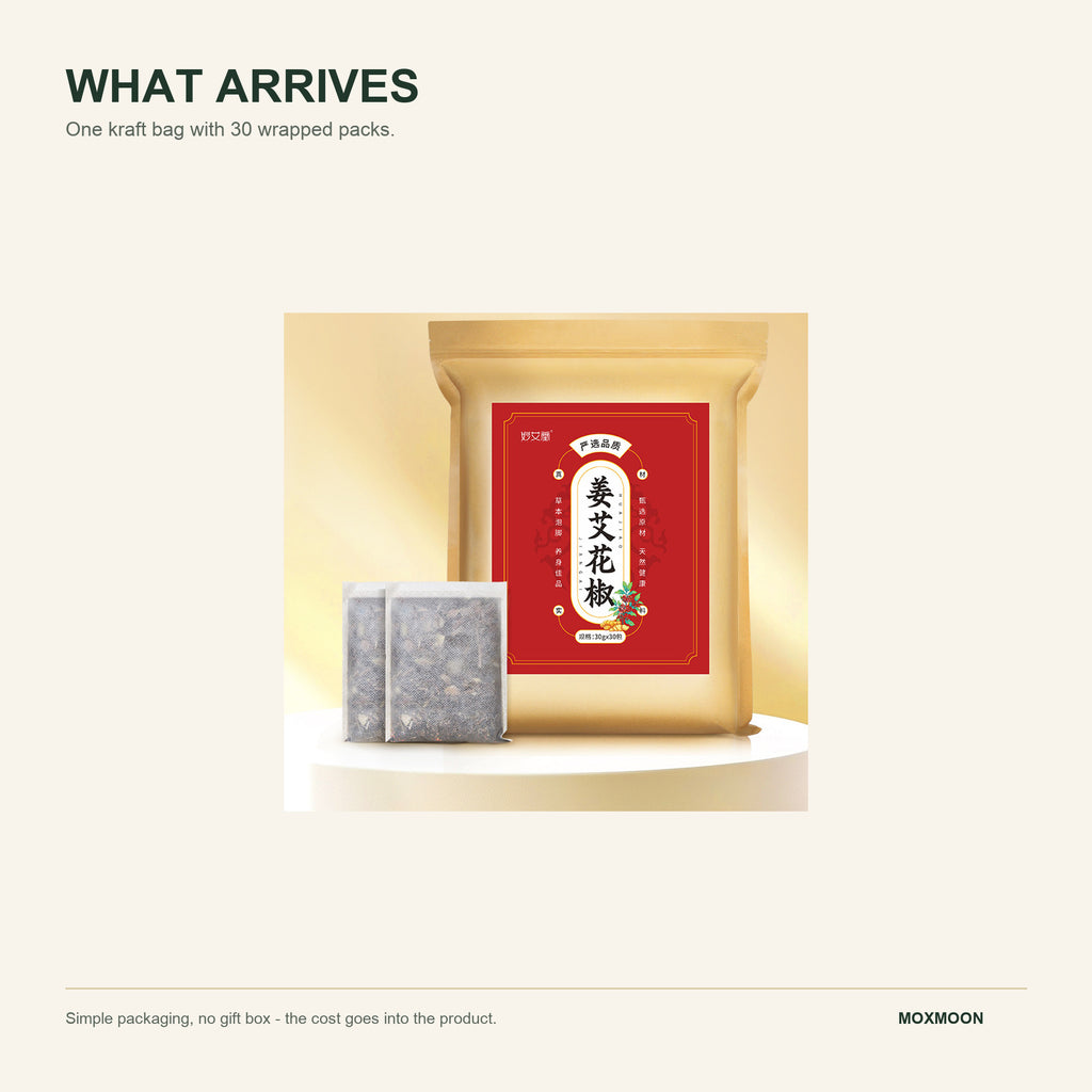 One kraft bag with 30 individually wrapped packs, simple packaging, no gift box, no waste