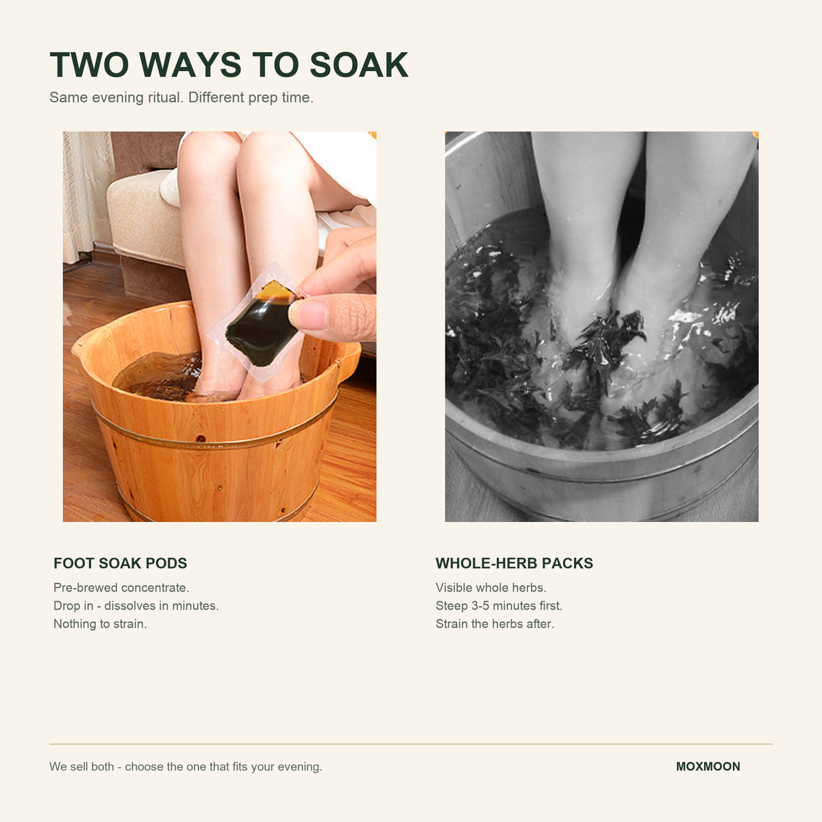 No time to steep, pre-brewed foot soak pods are the honest shortcut beside whole-herb packs