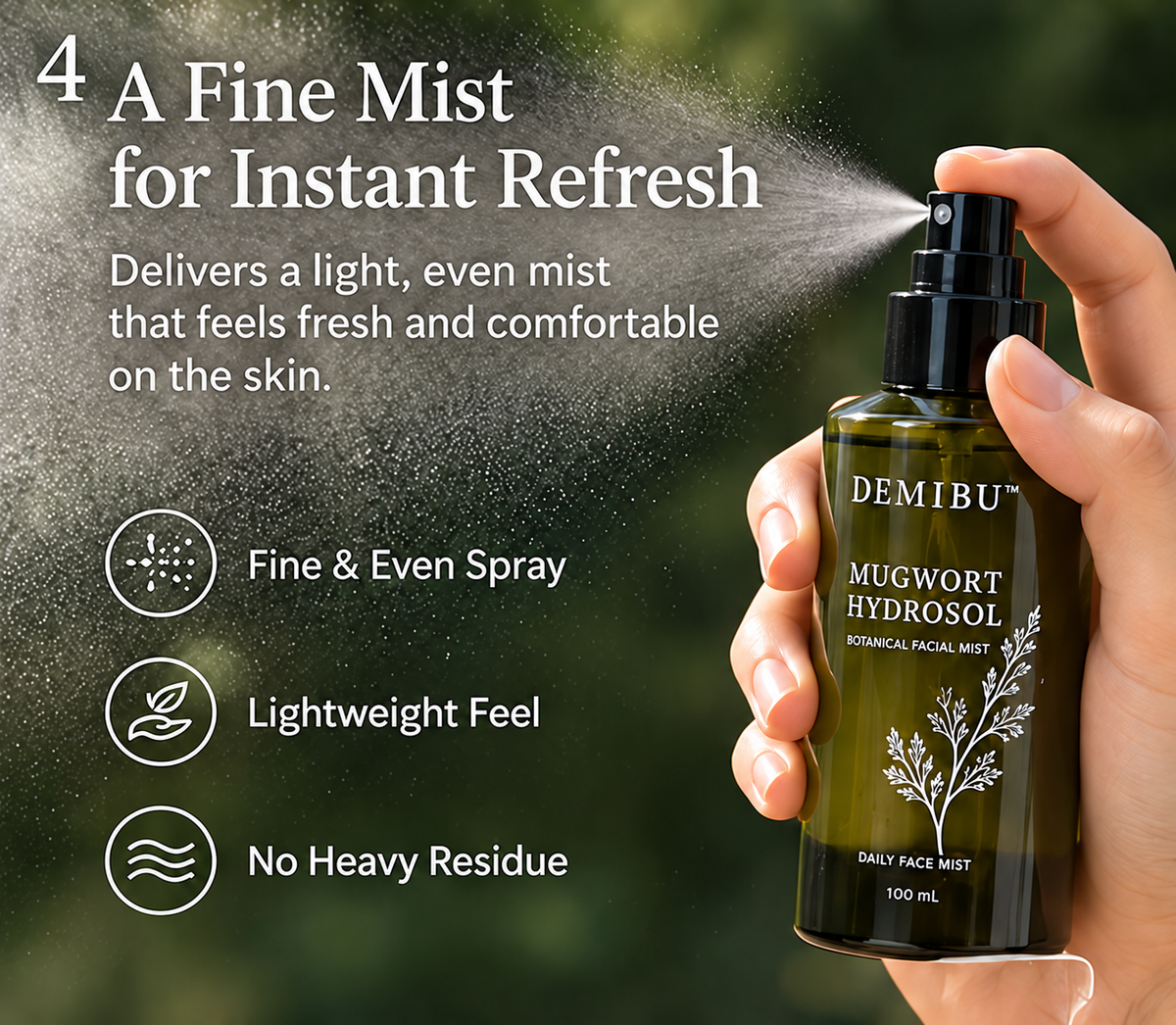 Styled illustration of a hand pressing the facial mist spray pump
