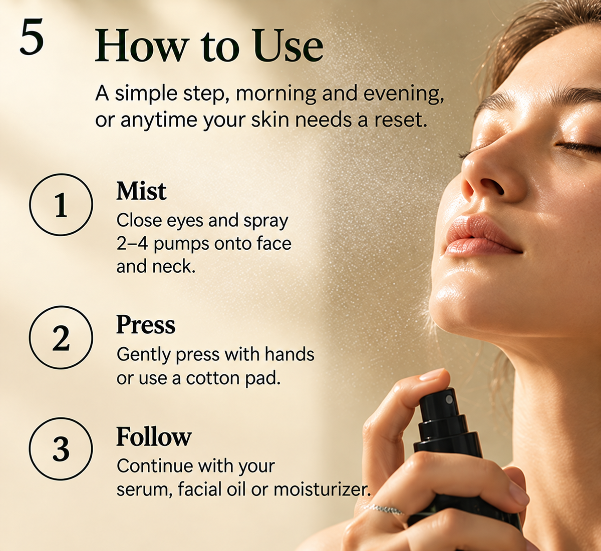 Styled promotional illustration of mist being sprayed toward a person's face