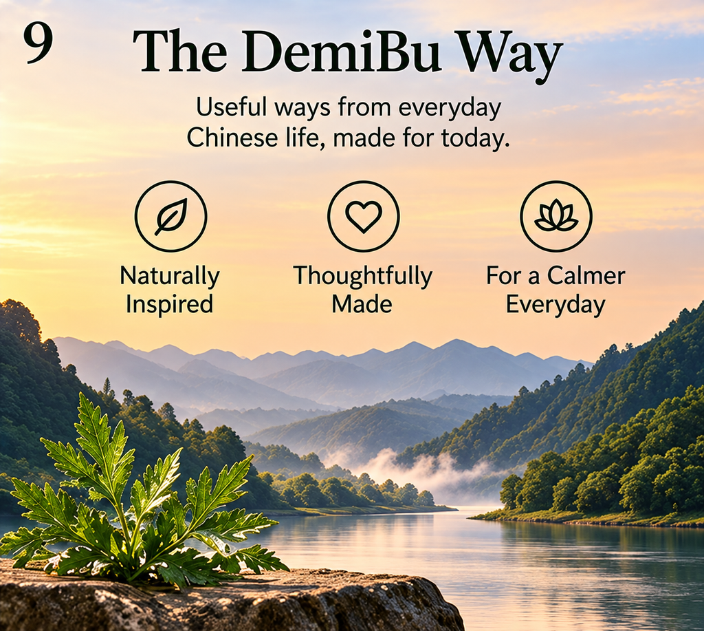 Botanical landscape illustration with DemiBu brand message