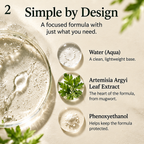 Graphic showing the three carton-listed ingredients of DemiBu Mugwort Hydrosol