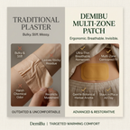 DemiBu Multi-Zone Patch vs Traditional Plaster Infographic Comparison Poster - Warm Palette