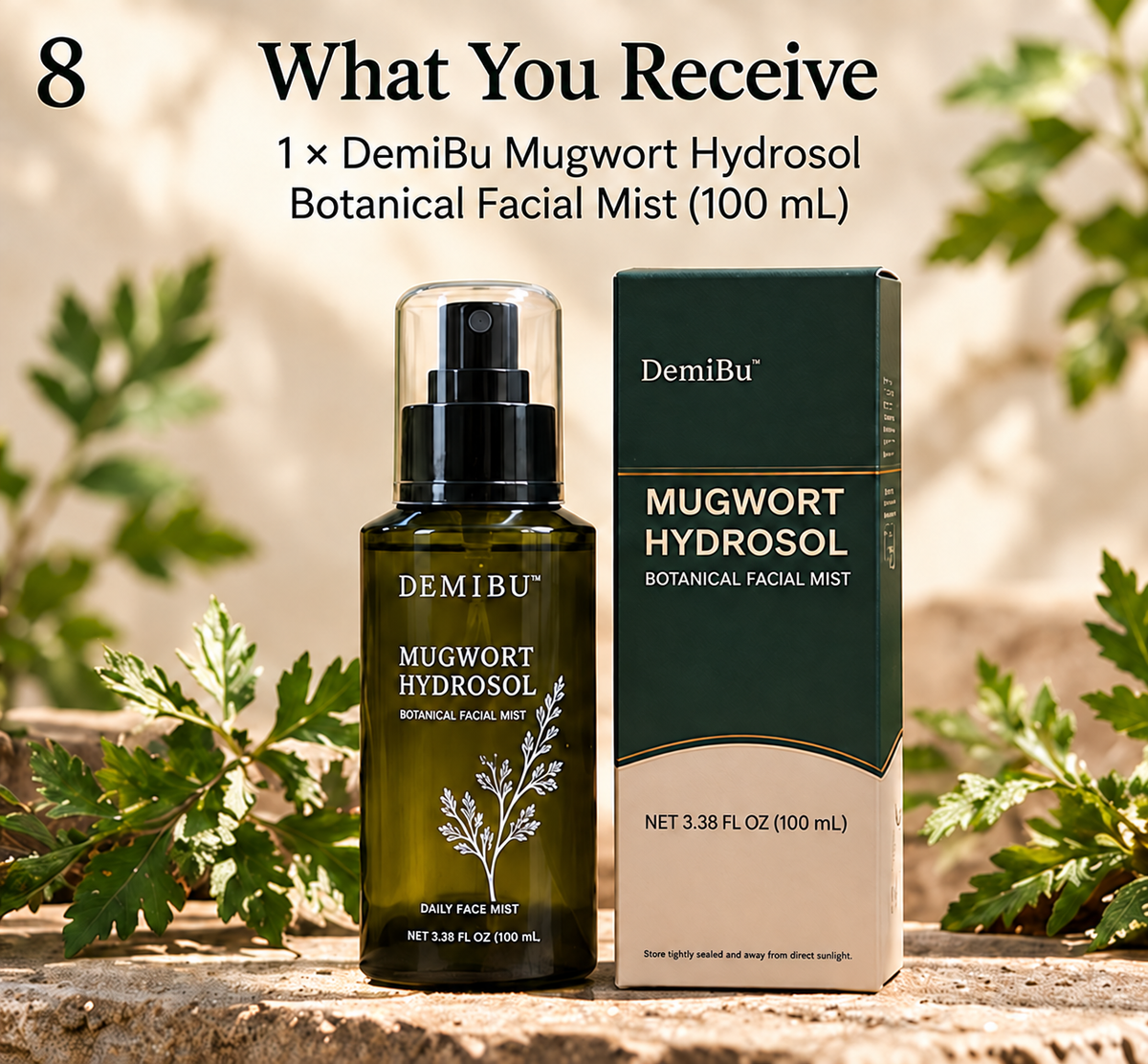 DemiBu Mugwort Hydrosol 100 mL bottle and matching carton