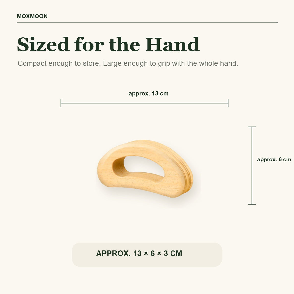 Natural beech wood body board with approximate dimensions of 13 by 6 by 3 centimeters