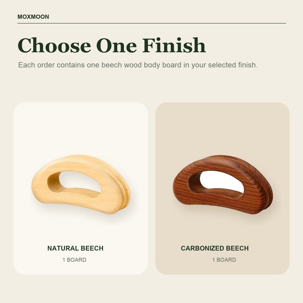 Natural Beech and Carbonized Beech finish options, one board per order