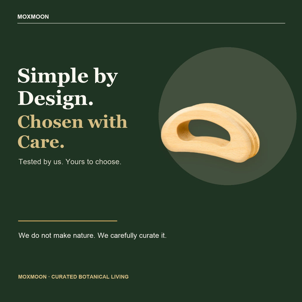 Moxmoon natural beech wood body board with simple-by-design brand message